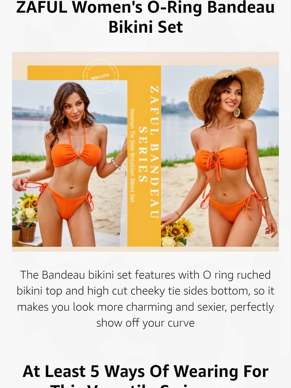 Zaful Orange O-Ring Ruched Bandeau Bikini